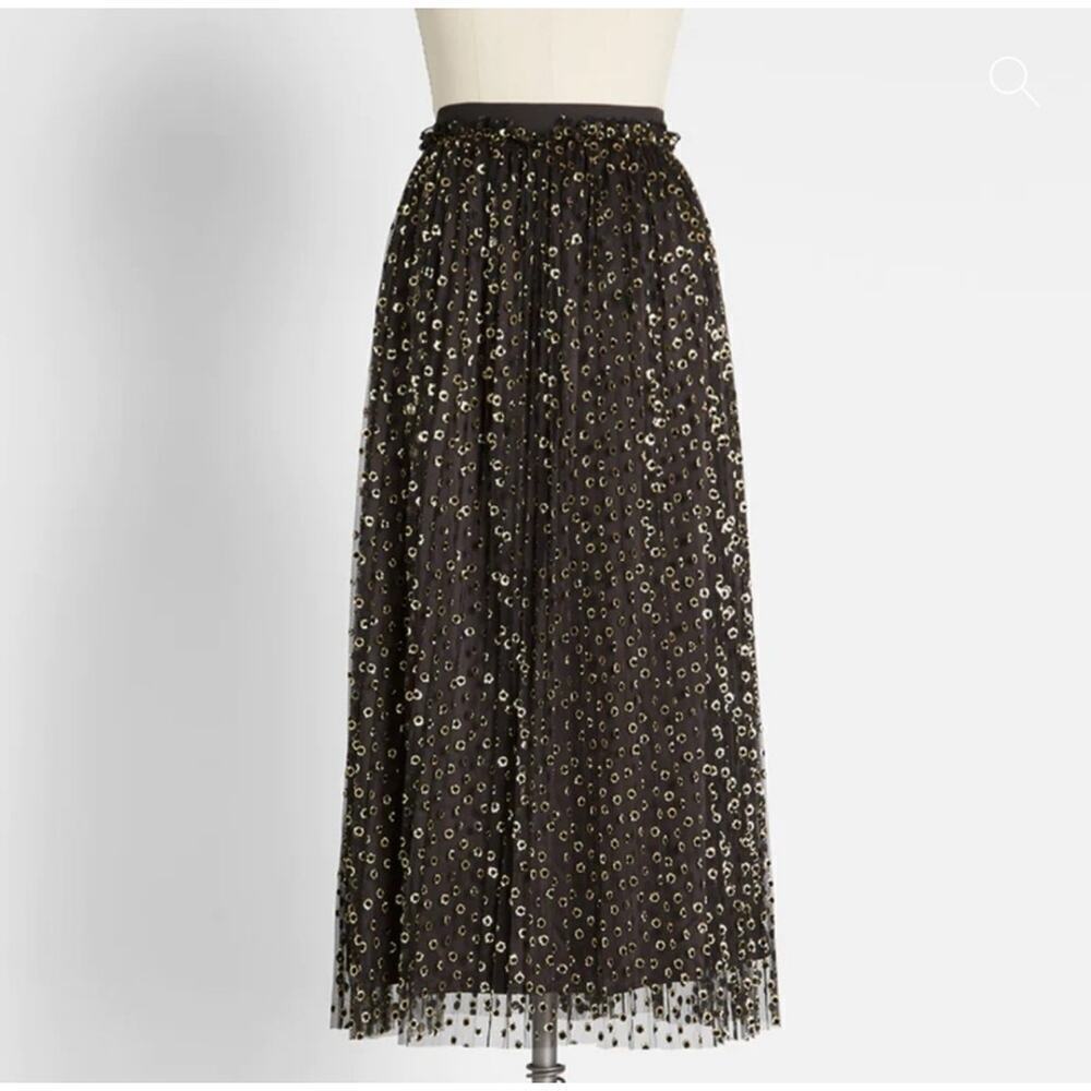 Modcloth Speckled In Gold Tulle Midi Skirt